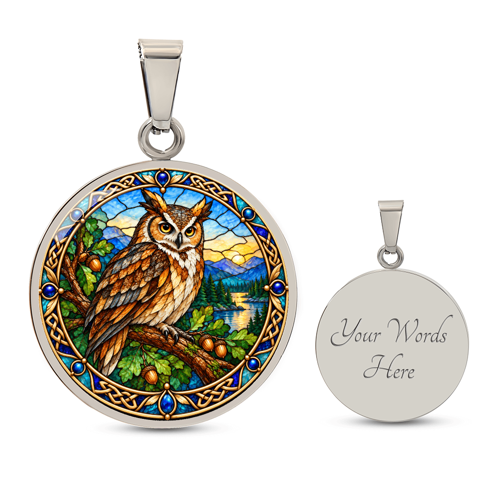 Personalized owl pendant with optional reverse engraving silver