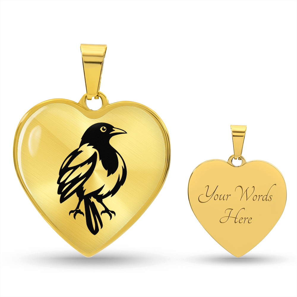 gold Personalized magpie heart necklace showing optional back engraving