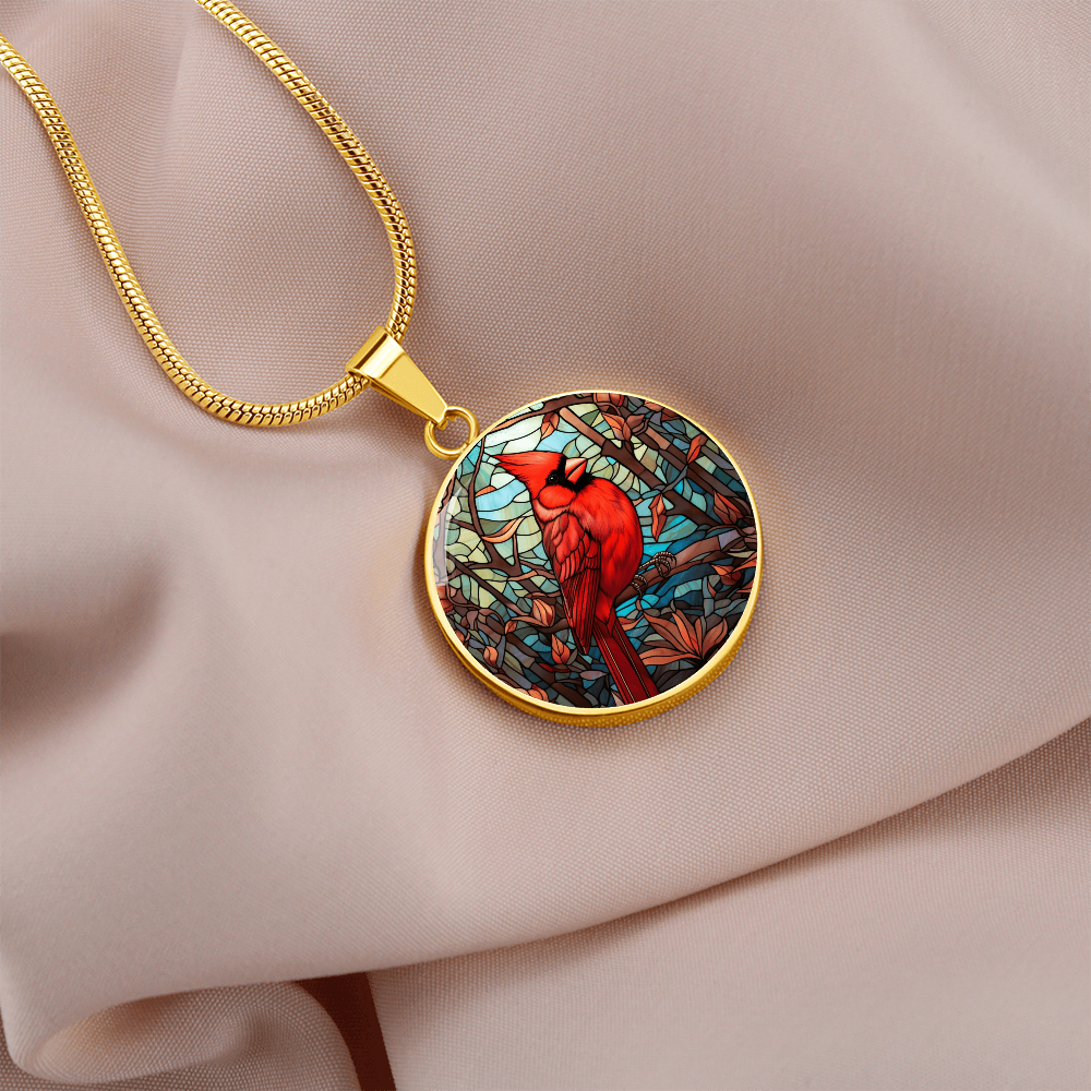 Stained Glass Cardinal Necklace – Colorful Red Bird Pendant