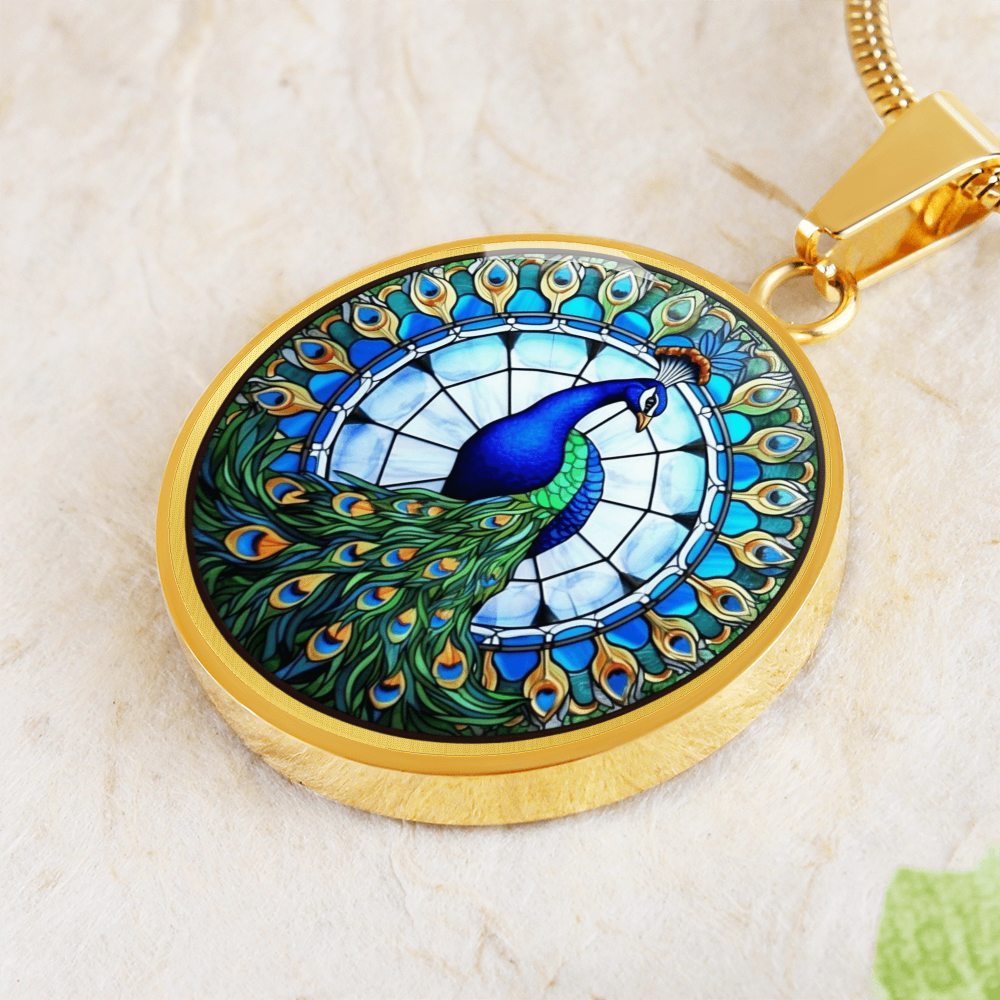 glass art inspired peacock pendant