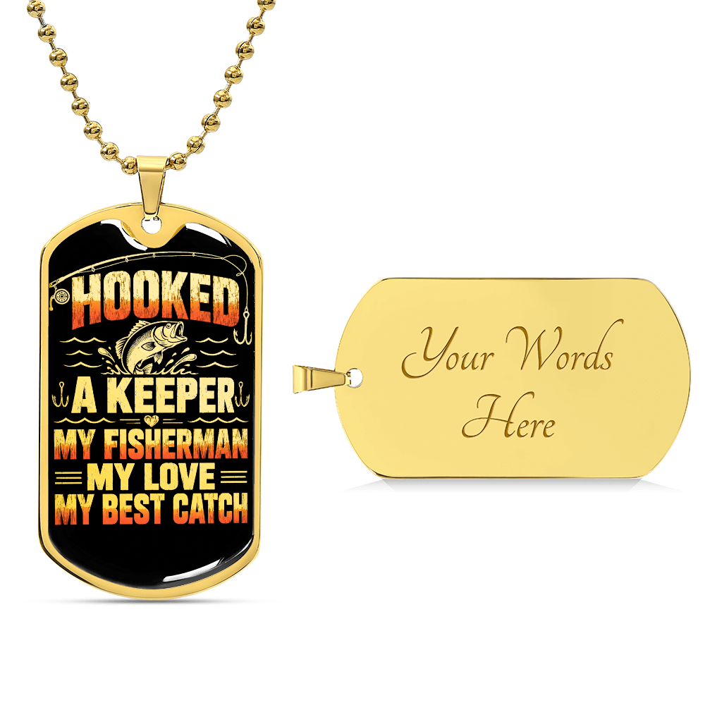 Optional personalized engraving on back of fisherman dog tag necklace