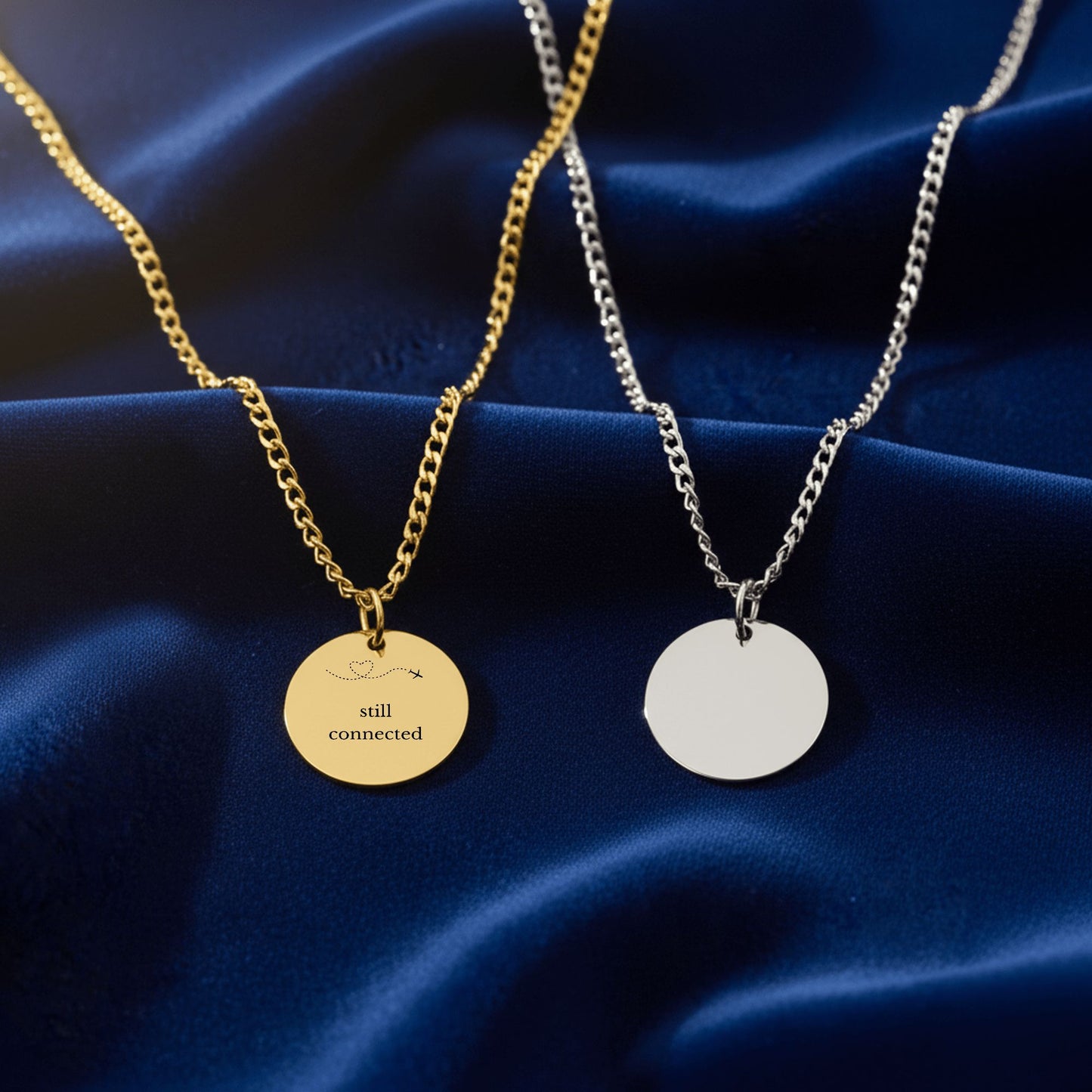 Still Connected Necklace – Long Distance Relationship Gift, Personalized Engraved Pendant (Across Miles)