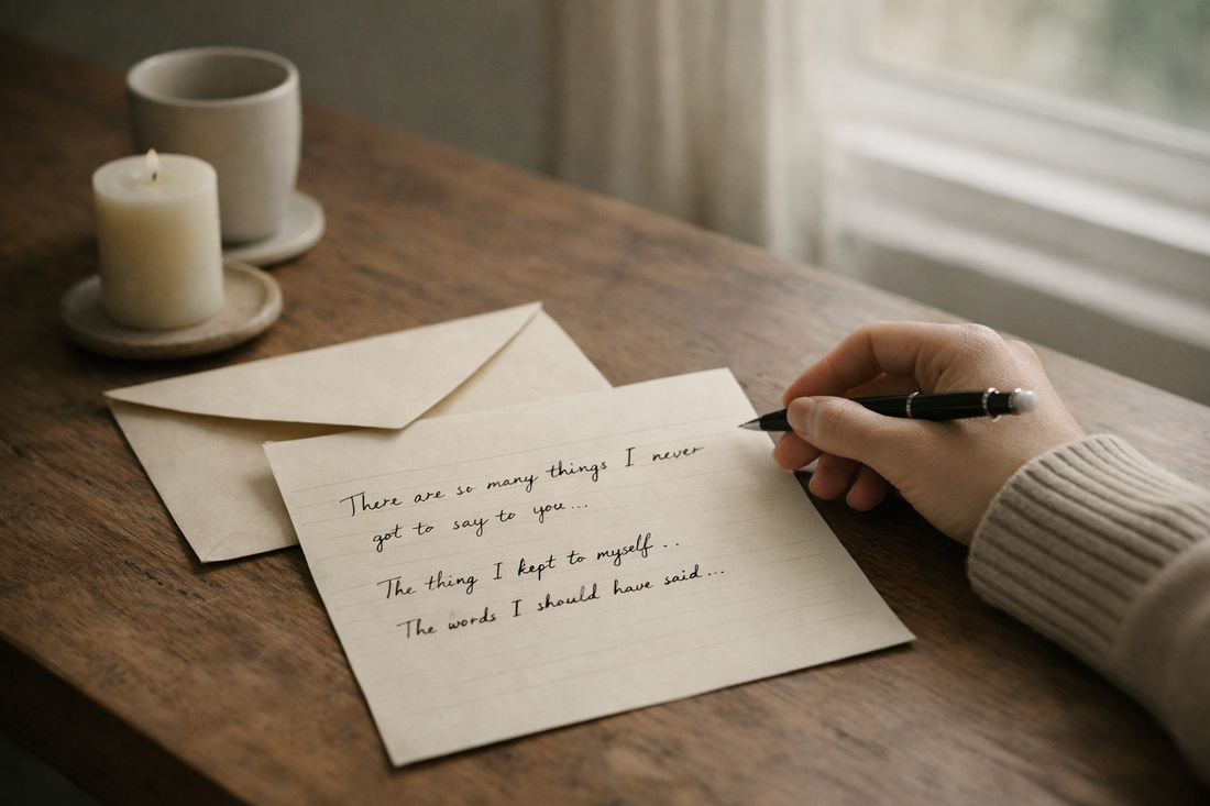Unsent handwritten letter on a wooden table, written after a relationship ends