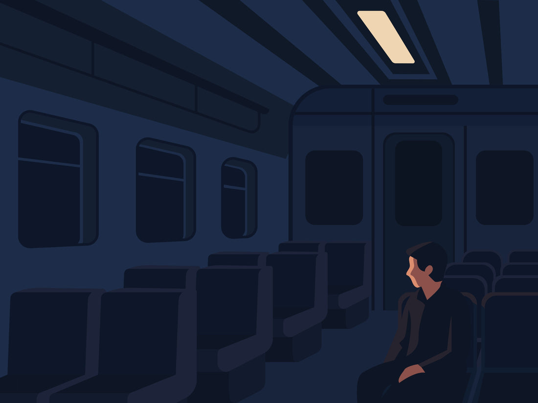 man on a dark train alone symbolizing Am I Afraid of Being Alone or Afraid of Myself?