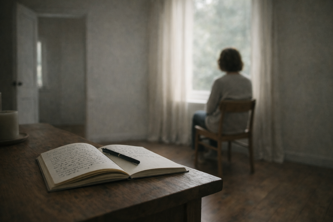 Person sitting alone by a window in a quiet room after a relationship ends