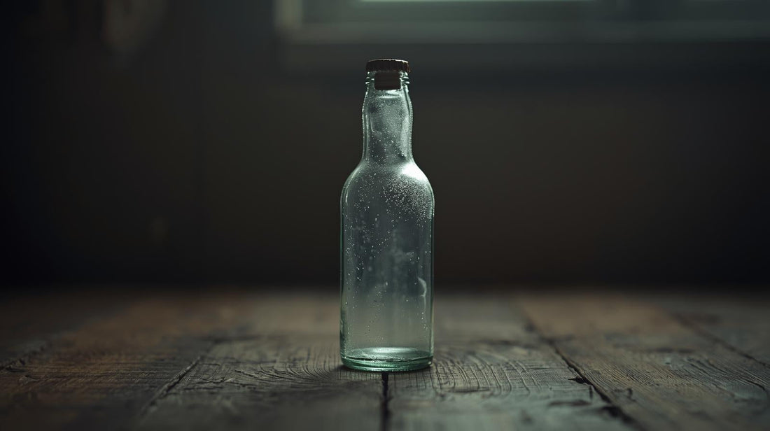 Sealed glass bottle with condensation inside representing internal pressure and post-breakup anxiety.
