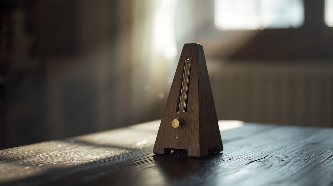 Wooden metronome mid-swing in soft natural light symbolizing emotional regulation rebuilding after a breakup.