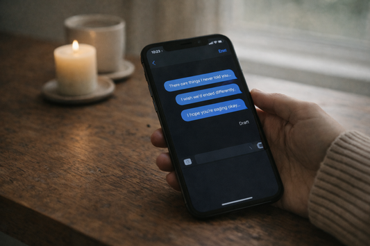 Unsent text messages displayed on a phone after a breakup