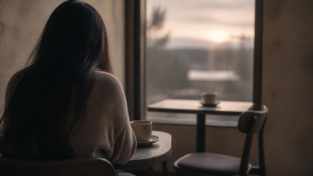 Solitary figure at table with two coffee cups and empty chair, symbolizing painful comparison of ex treating new partner better