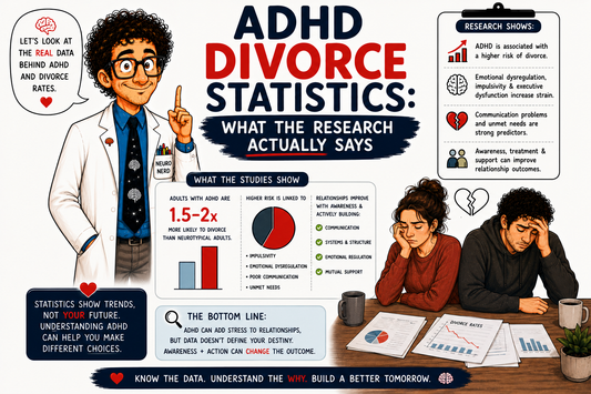 ADHD divorce statistics explained, showing research on ADHD and divorce rates, relationship challenges, emotional dysregulation, communication problems, and marriage outcomes.