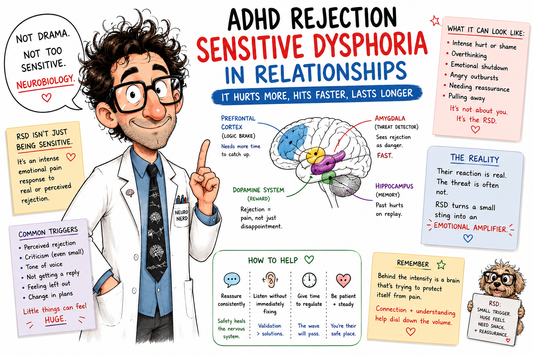 Geeky neuroscientist explaining ADHD rejection sensitive dysphoria in relationships, showing why criticism, perceived rejection, and emotional triggers can feel intensely painful.