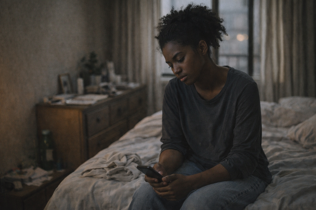 girl on her phone wondering if her ex is goint to get married.