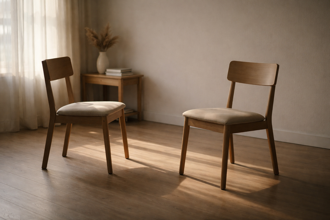 Two chairs placed close together in soft natural light, one slightly turned away to symbolize emotional withdrawal and distance in relationships.
