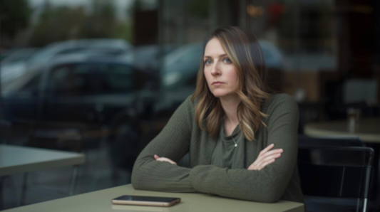 Woman sitting alone in a café practicing independence and learning to be less codependent