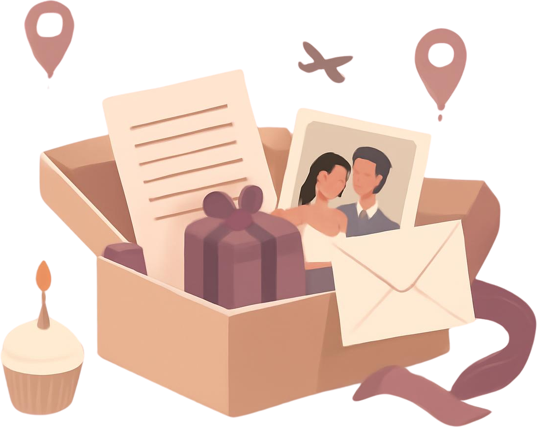 Birthday gift box for a long-distance relationship with a handwritten letter, printed photo, small keepsake, and warm birthday details.