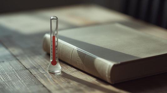 Thermometer beside closed book symbolizing body responses separate from logical reasoning