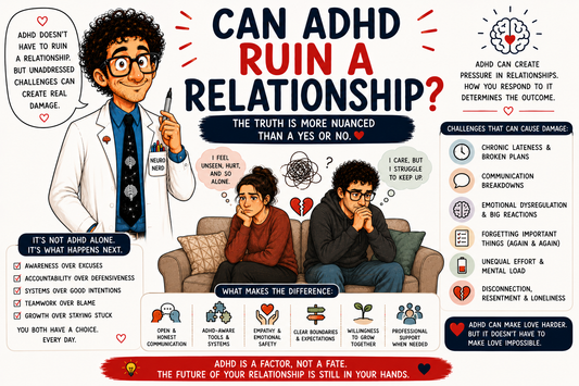 Can ADHD ruin a relationship, showing communication problems, emotional dysregulation, mental load, relationship stress, ADHD symptoms, and long-term relationship challenges.
