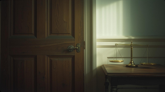 Closed door beside balance scale symbolizing difference between chemistry and compatibility