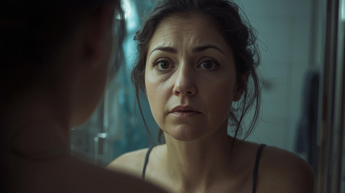 Person studying their reflection while comparing themselves to someone new