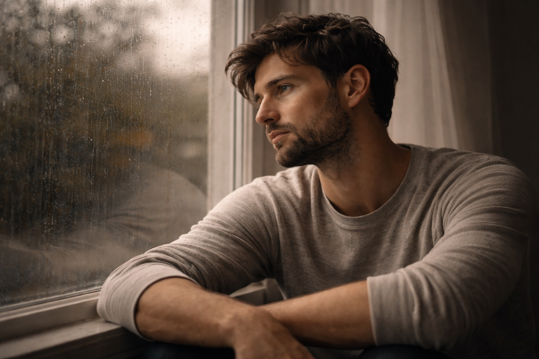 A person sitting quietly by a window, looking outward, suggesting the moment of realizing they are no longer waiting after a breakup.