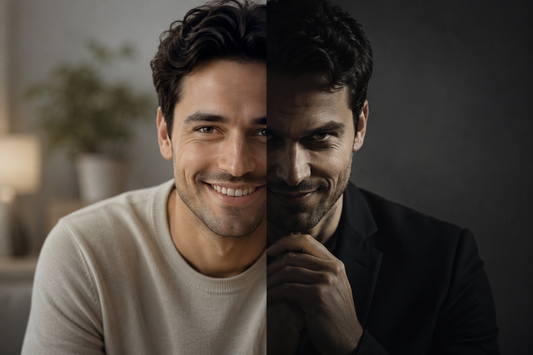 Covert narcissist vs avoidant attachment comparison portrait of a man.