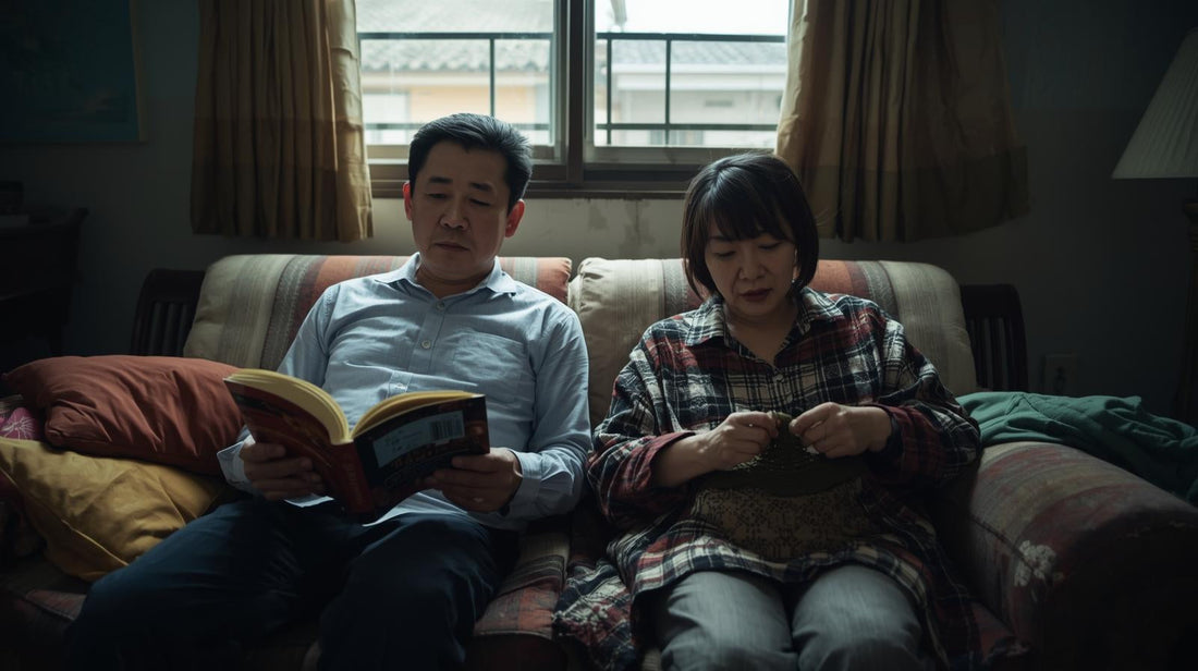 Couple sitting comfortably together while maintaining individual space, representing healthy dependency