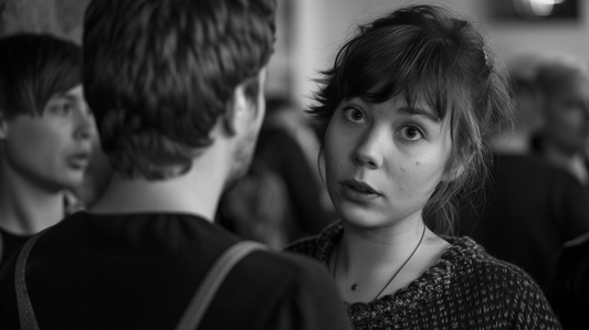 person distracted mid conversation after unexpectedly hearing a familiar name