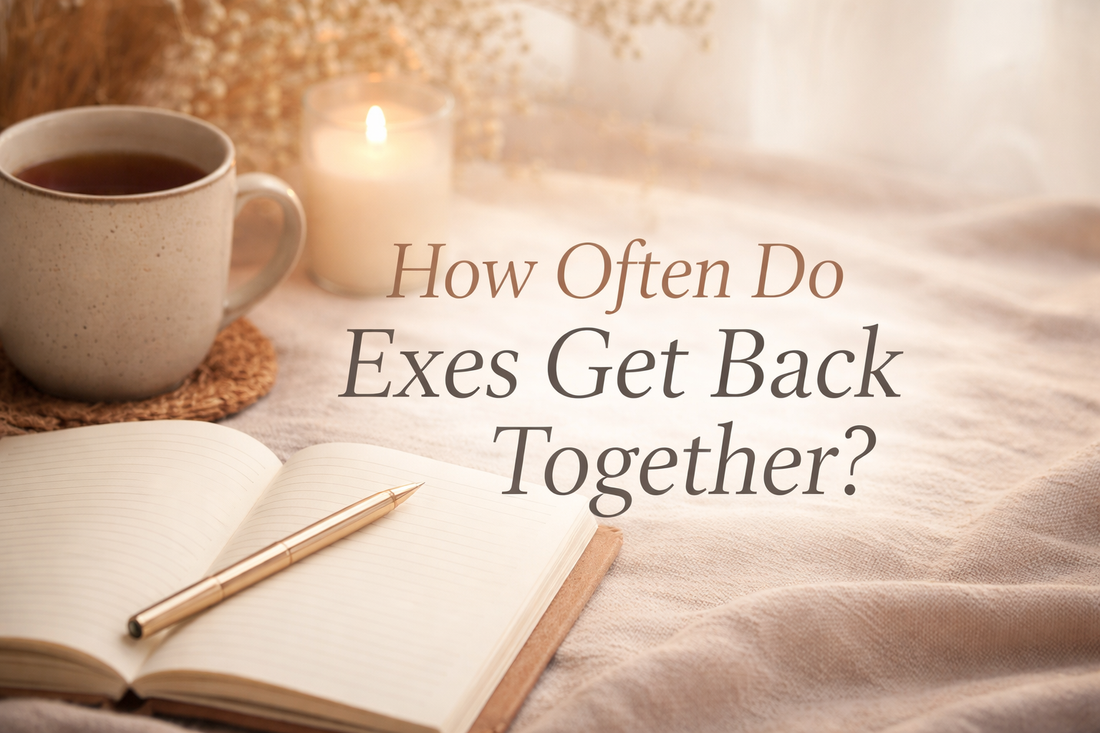 Open journal and pen beside a cup of tea and candle in soft natural light.