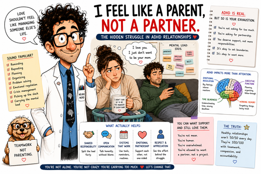 I feel like a parent not a partner in an ADHD relationship, explaining mental load, relationship burnout, unequal responsibilities, emotional labor, and ADHD marriage challenges.