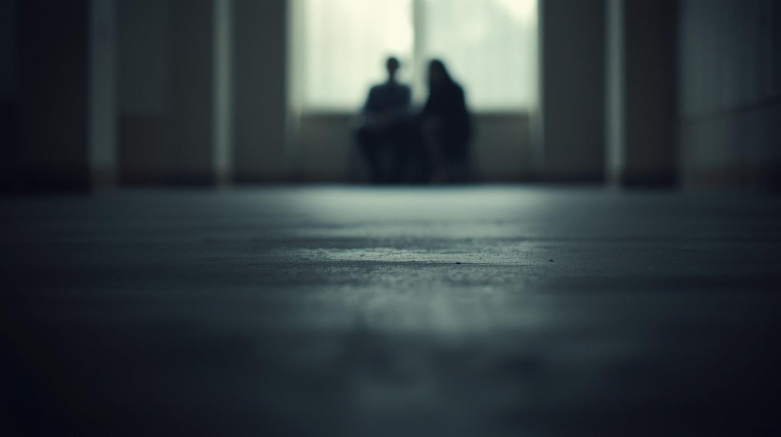 Distant blurred figures sitting close together representing imagined scenes after a breakup