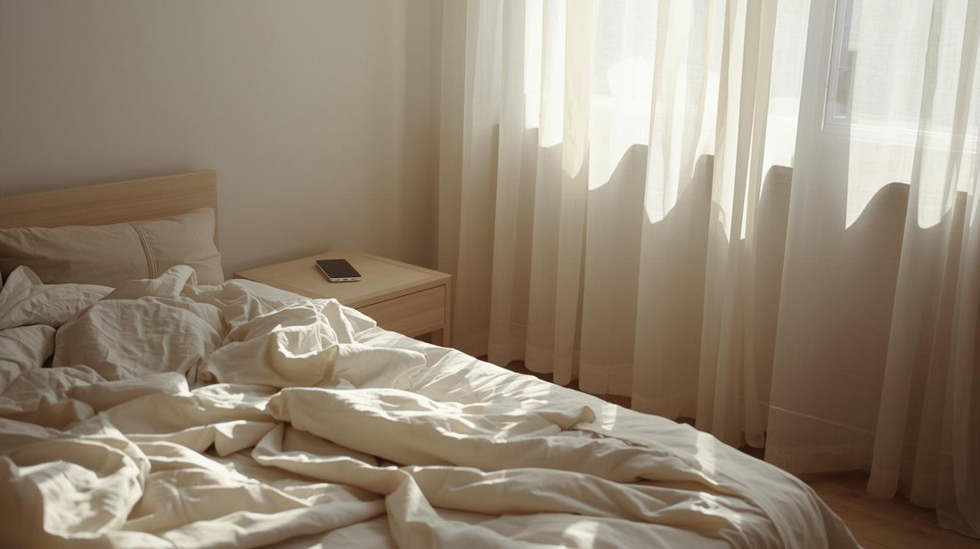 Soft morning light over an unmade bed and phone symbolizing rebuilding trust after being cheated on