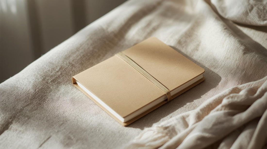 Closed notebook secured tightly with band symbolizing emotional suppression