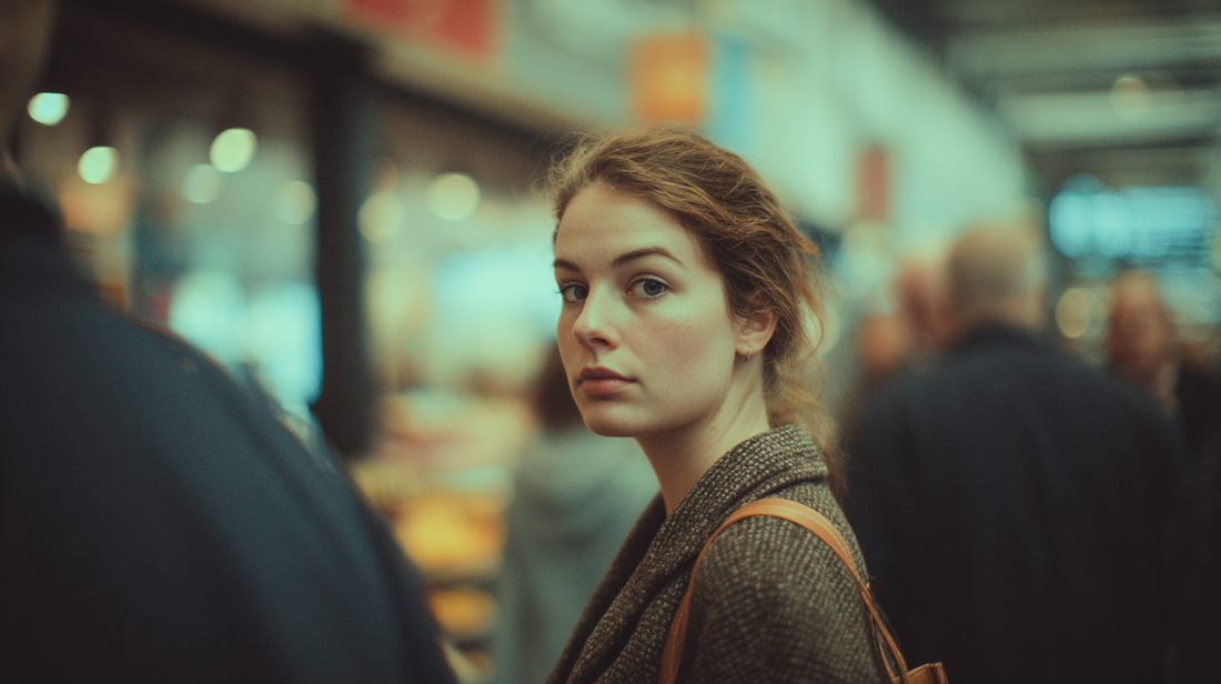 Woman standing calmly in soft light with a grounded, hopeful expression, feeling emotionally ready to love again.