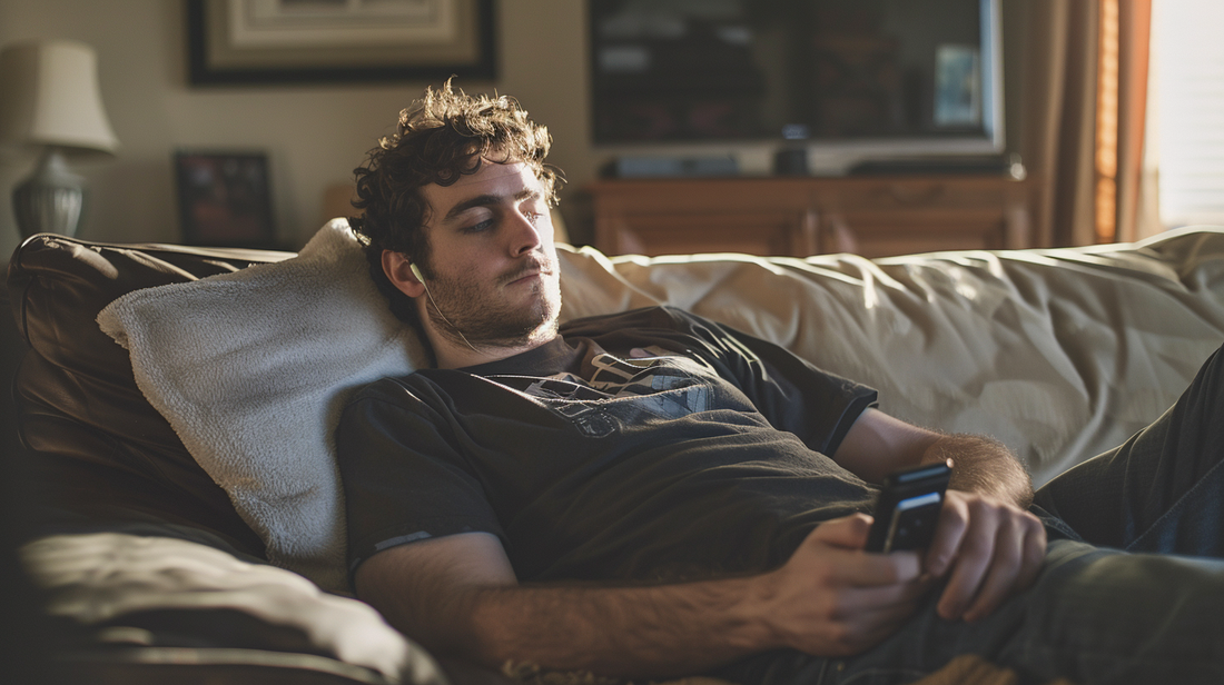 Man sitting alone holding his phone, hesitating before sending a message that says he misses his ex.