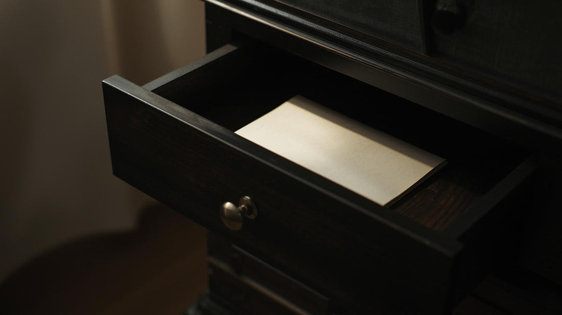 Folded letter inside drawer symbolizing grounding reality after trauma bond