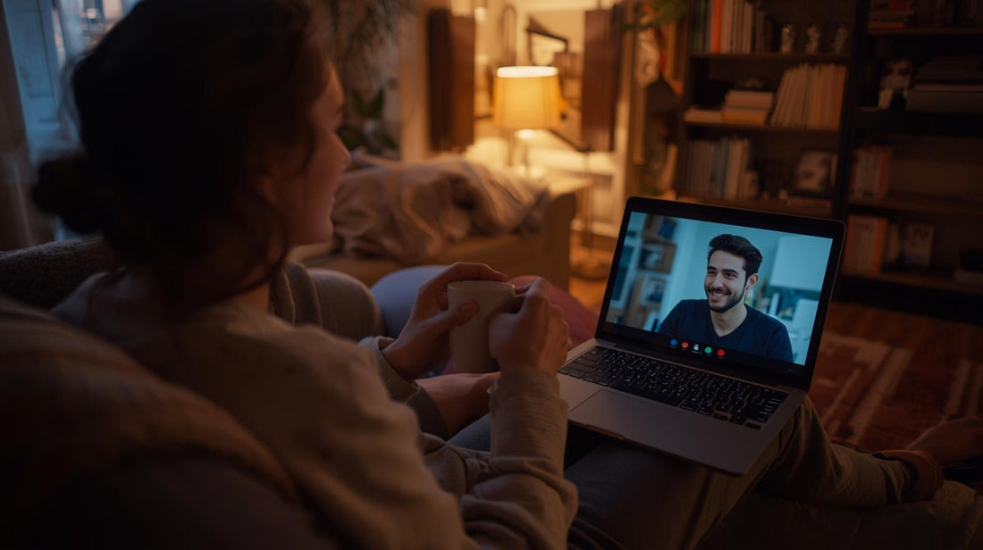 Couple spending time together on a video call in a long distance relationship