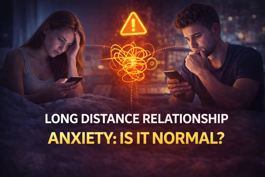 Long distance relationship anxiety showing couple feeling worried about communication and distance in relationship
