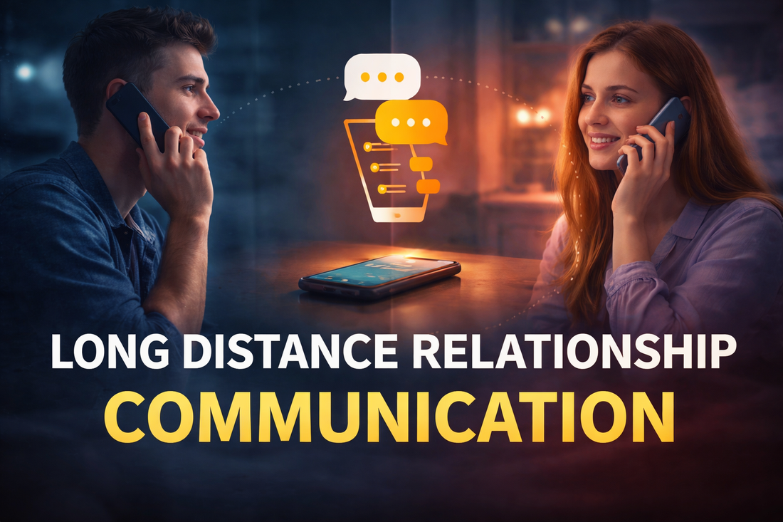 Couple talking on phones in long distance relationship showing communication and emotional connection across distance