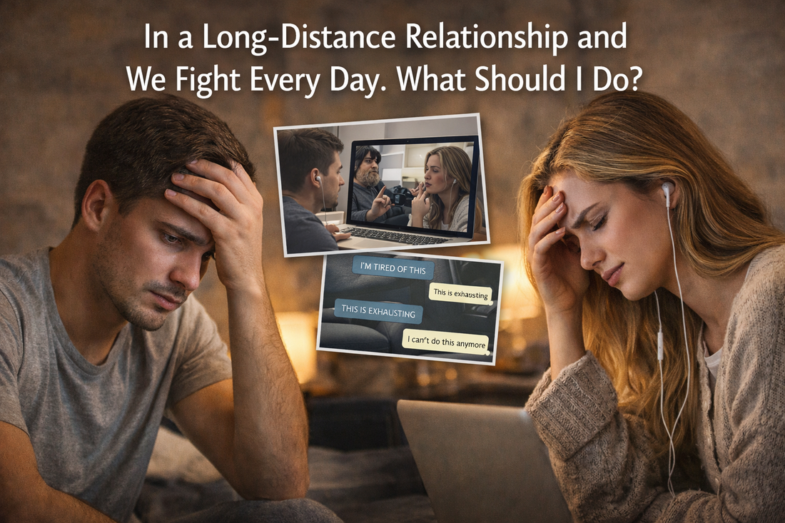 Couple arguing over video call in long distance relationship showing emotional strain and frequent fights