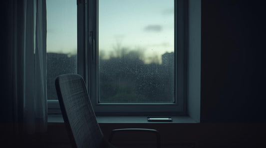 Empty chair by window at dusk with phone on sill, symbolizing loneliness in a long distance relationship