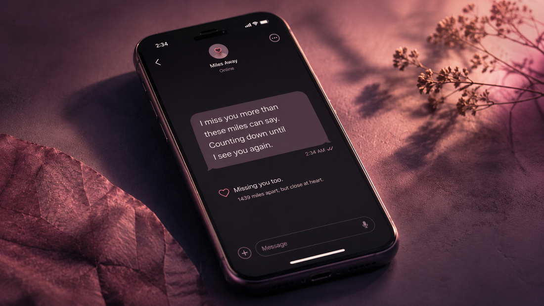 Smartphone displaying a loving message between long-distance partners who are counting down until they see each other again.