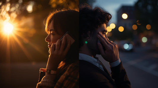 long distance couple talking on phone at different times of day due to time zone difference