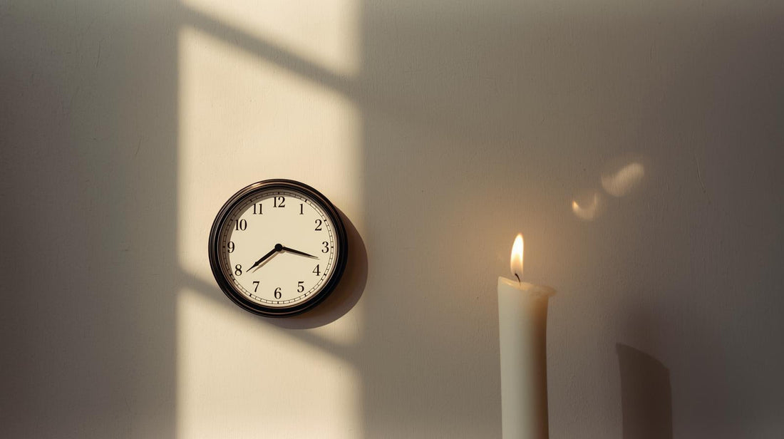 Clock and nearly burned candle representing emotional stability versus nervous system burnout