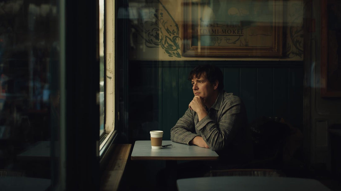 Man sitting in a café wondering if his ex still thinks about him