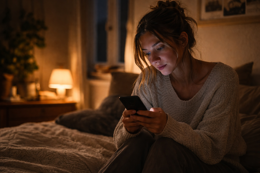 Woman sitting alone at night missing her long distance partner