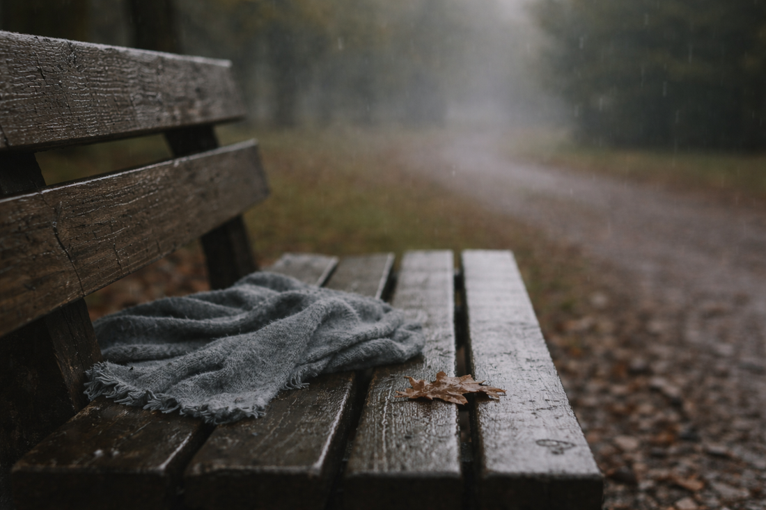 a scalf on a desolate park bench symbolizing healing without closure