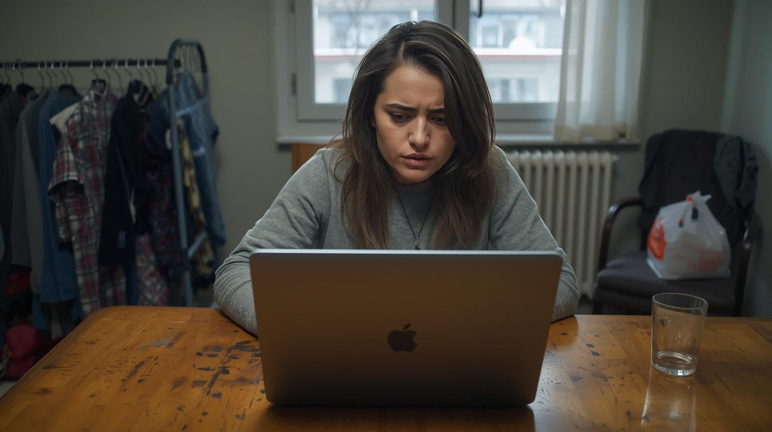woman on laptop. Unhappy because she was not treated the same.