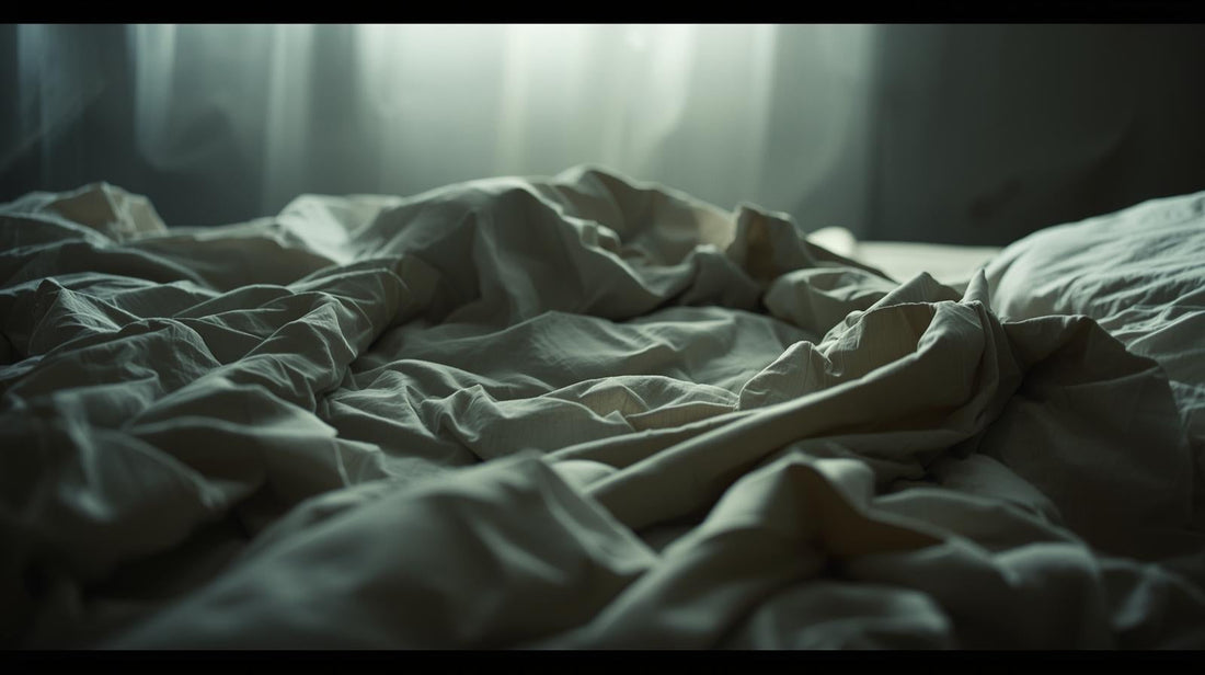Rumpled bedsheets in soft morning light symbolizing physical memory after a breakup