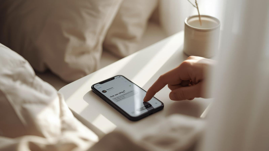 Smartphone with an unsent message saying “Are we okay?” symbolizing reassurance seeking in relationships affected by relationship OCD.