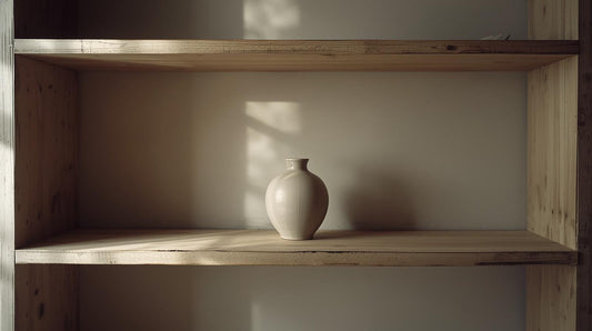 Single object on mostly empty shelf symbolizing scarcity increasing perceived value